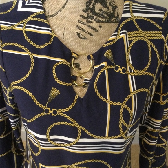 Tacera Navy blue print dress - Picture 4 of 8